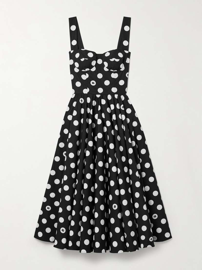 Dolce & Gabbana Pleated Polka-dot Cotton-poplin Midi Dress