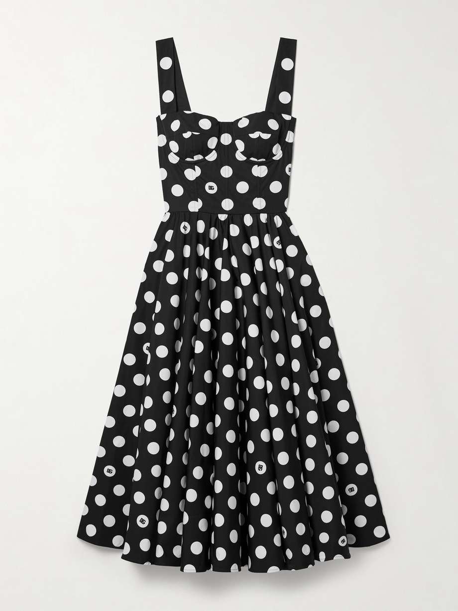 pleated polka-dot cotton-poplin midi dress