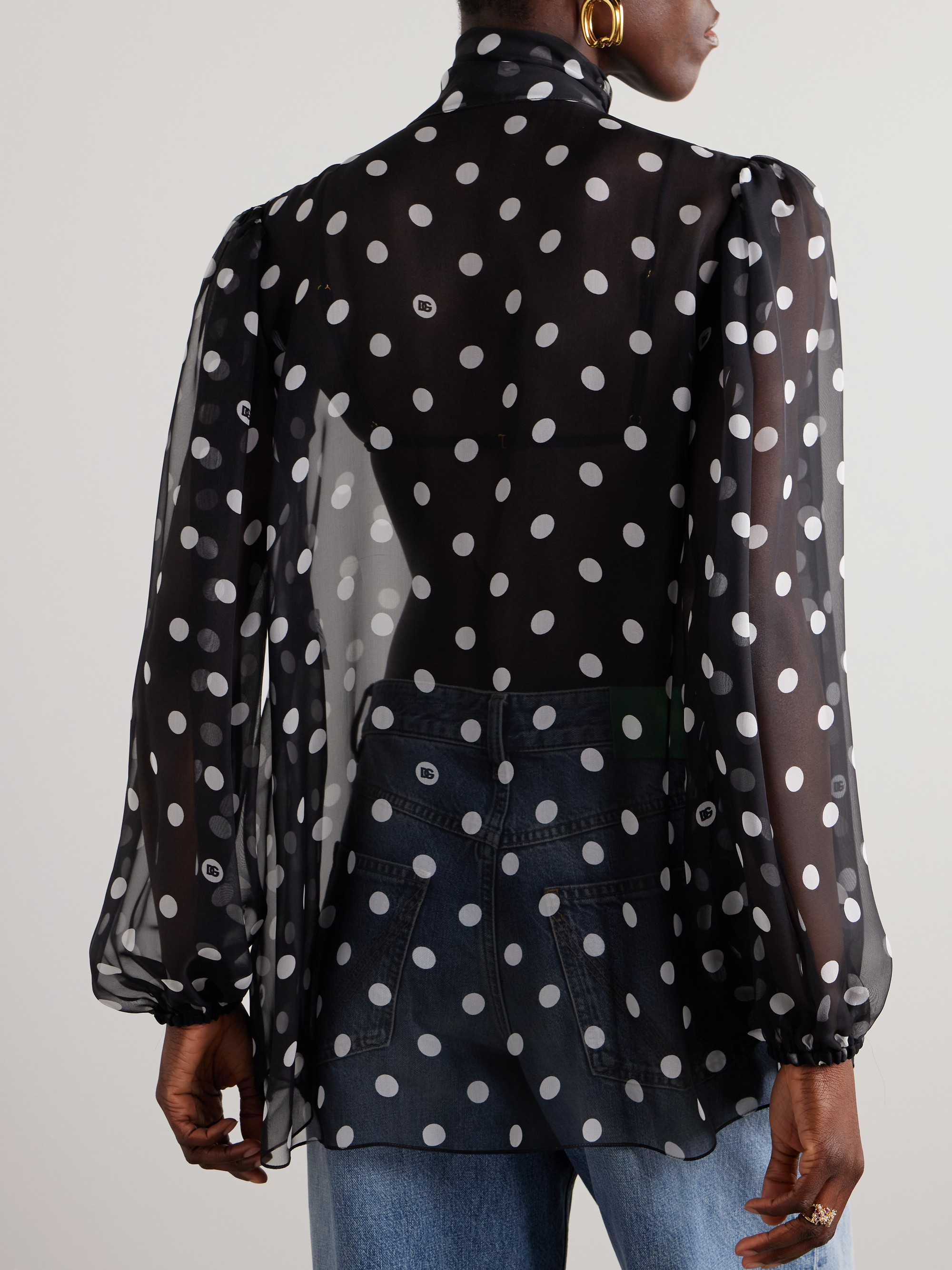 Dolce&Gabbana Pussy-bow polka-dot silk-chiffon blouse thumbnail