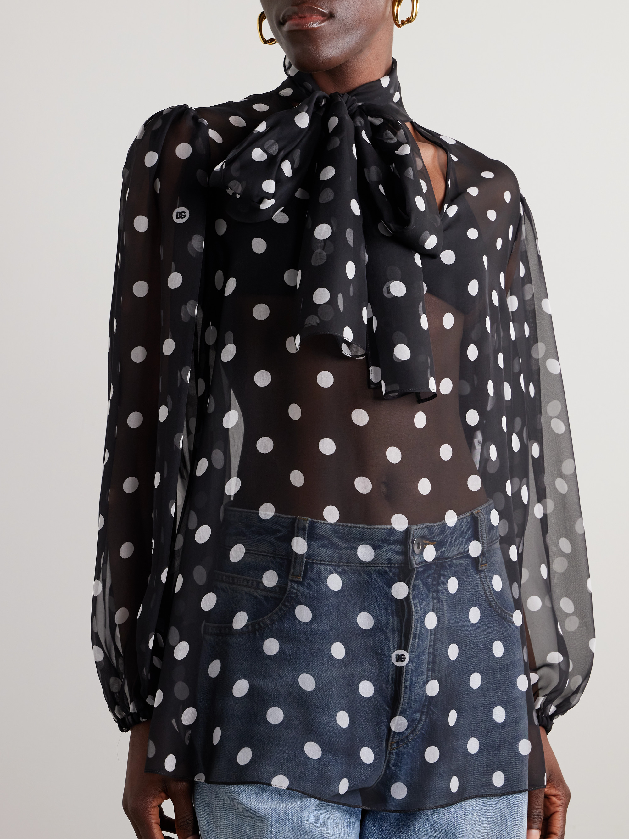 Dolce&Gabbana Pussy-bow polka-dot silk-chiffon blouse