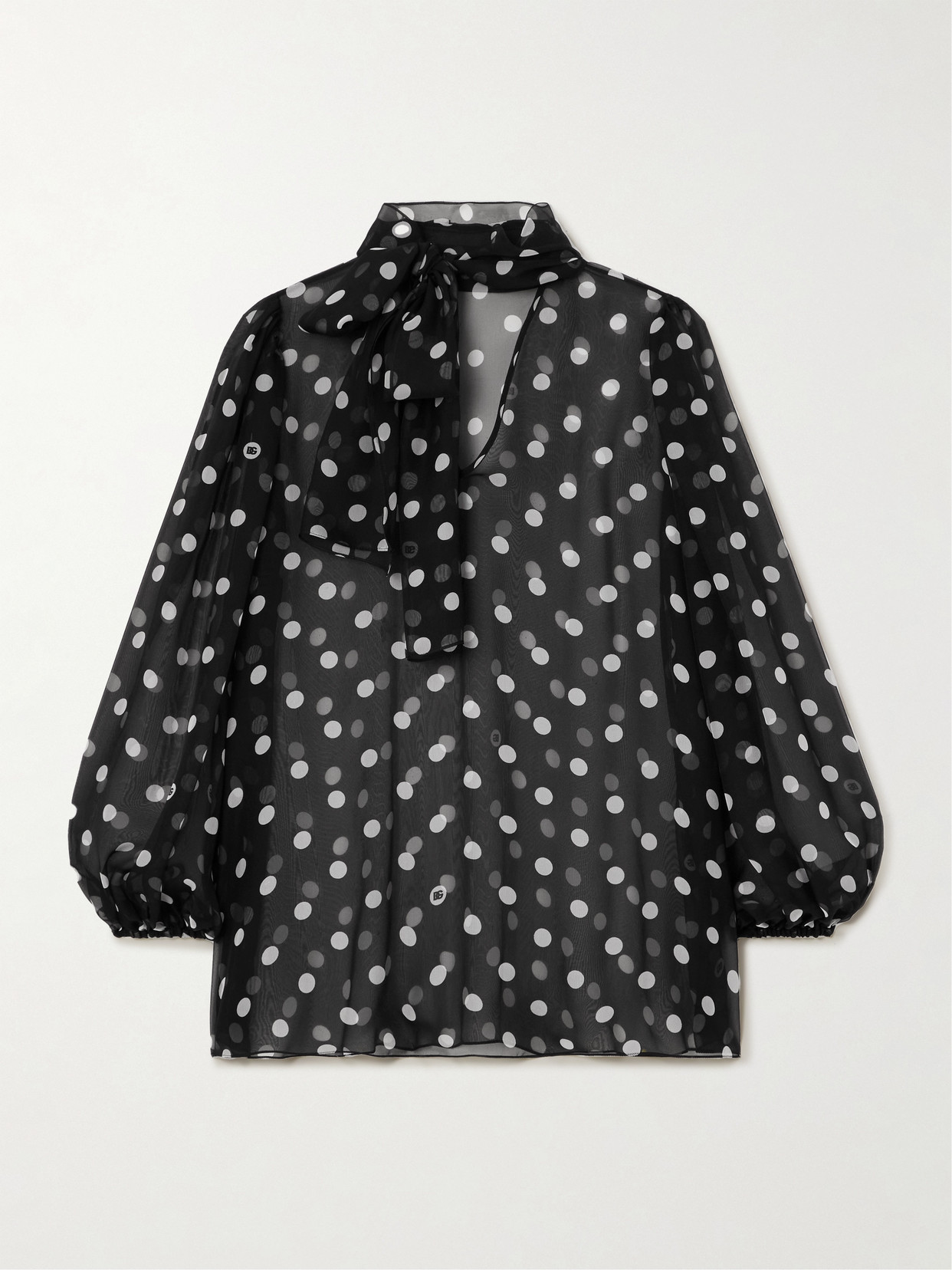 Dolce & Gabbana Pussy-bow Polka-dot Silk-chiffon Blouse In Black
