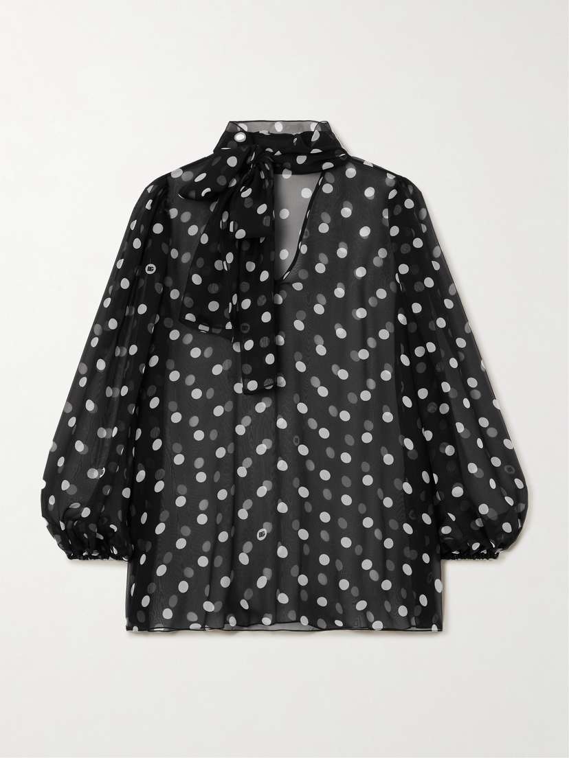 Dolce & Gabbana Pussy-bow Polka-dot Silk-chiffon Blouse
