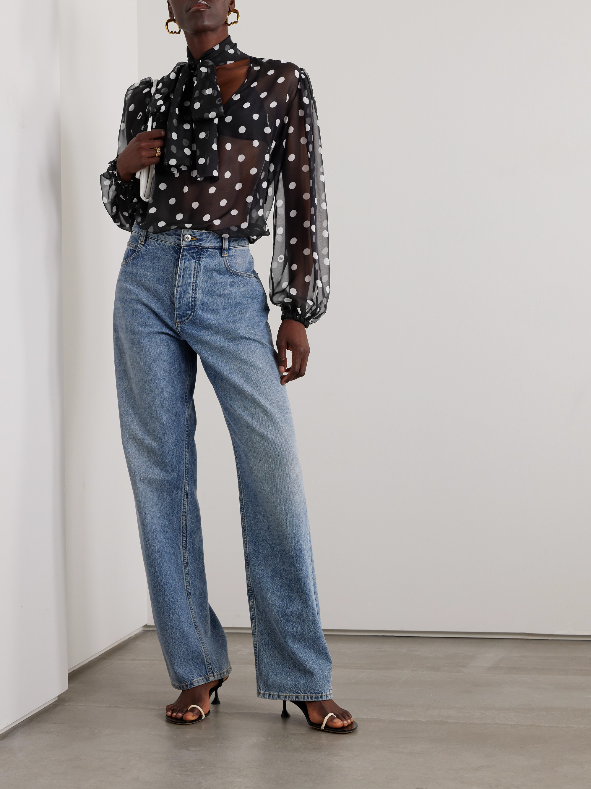 Dolce&Gabbana Pussy-bow polka-dot silk-chiffon blouse thumbnail