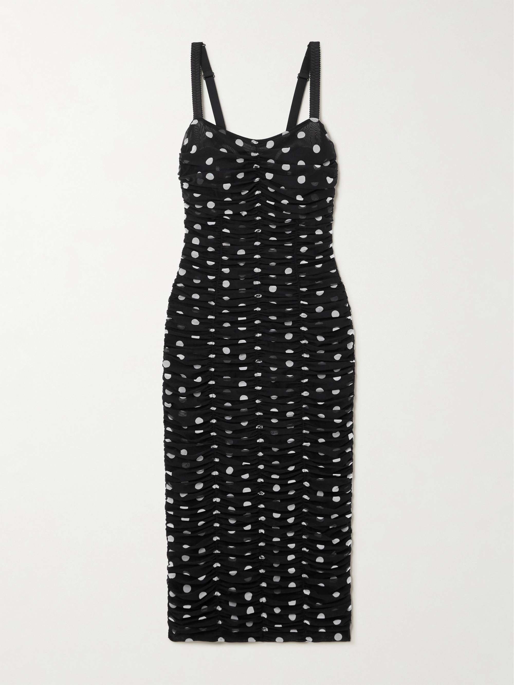 Ruched polka dot tulle midi dress black IT36