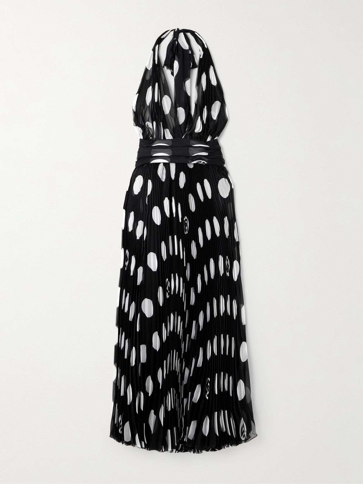 Dolce & Gabbana Pleated Chiffon Calf-length Dress With Polka-dot Print In Black