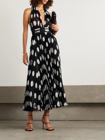 Dolce&Gabbana Halterneck polka-dot silk plissé-chiffon midi dress