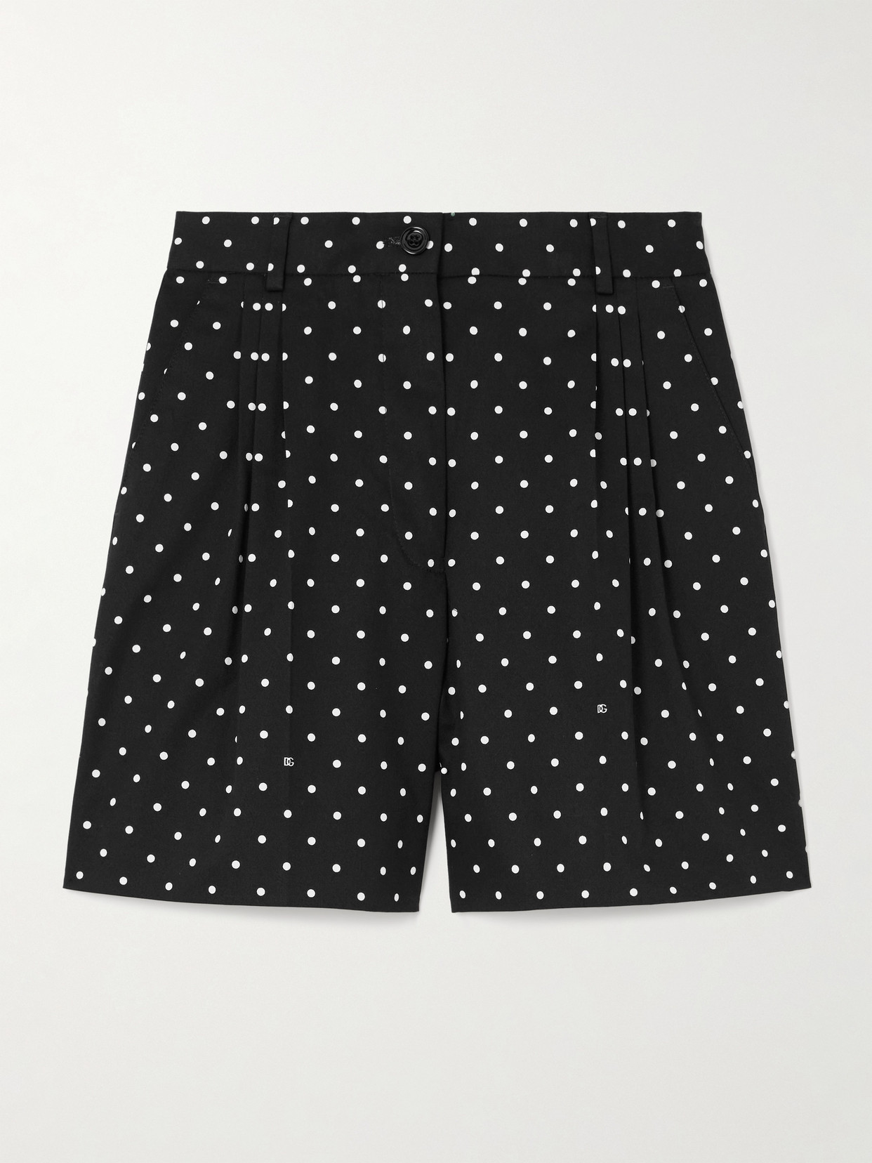 Dolce & Gabbana - Pleated Polka-dot Cotton-blend Twill Shorts - Black