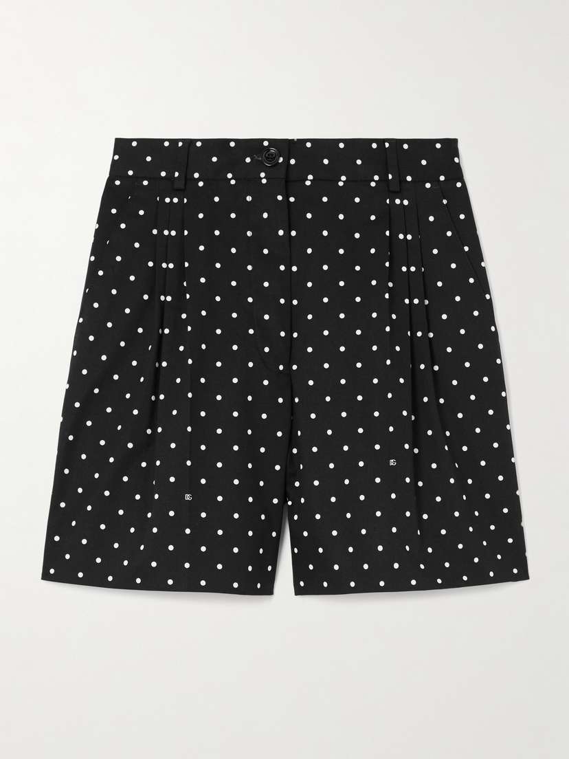 Dolce & Gabbana Pleated Polka-dot Cotton-blend Twill Shorts