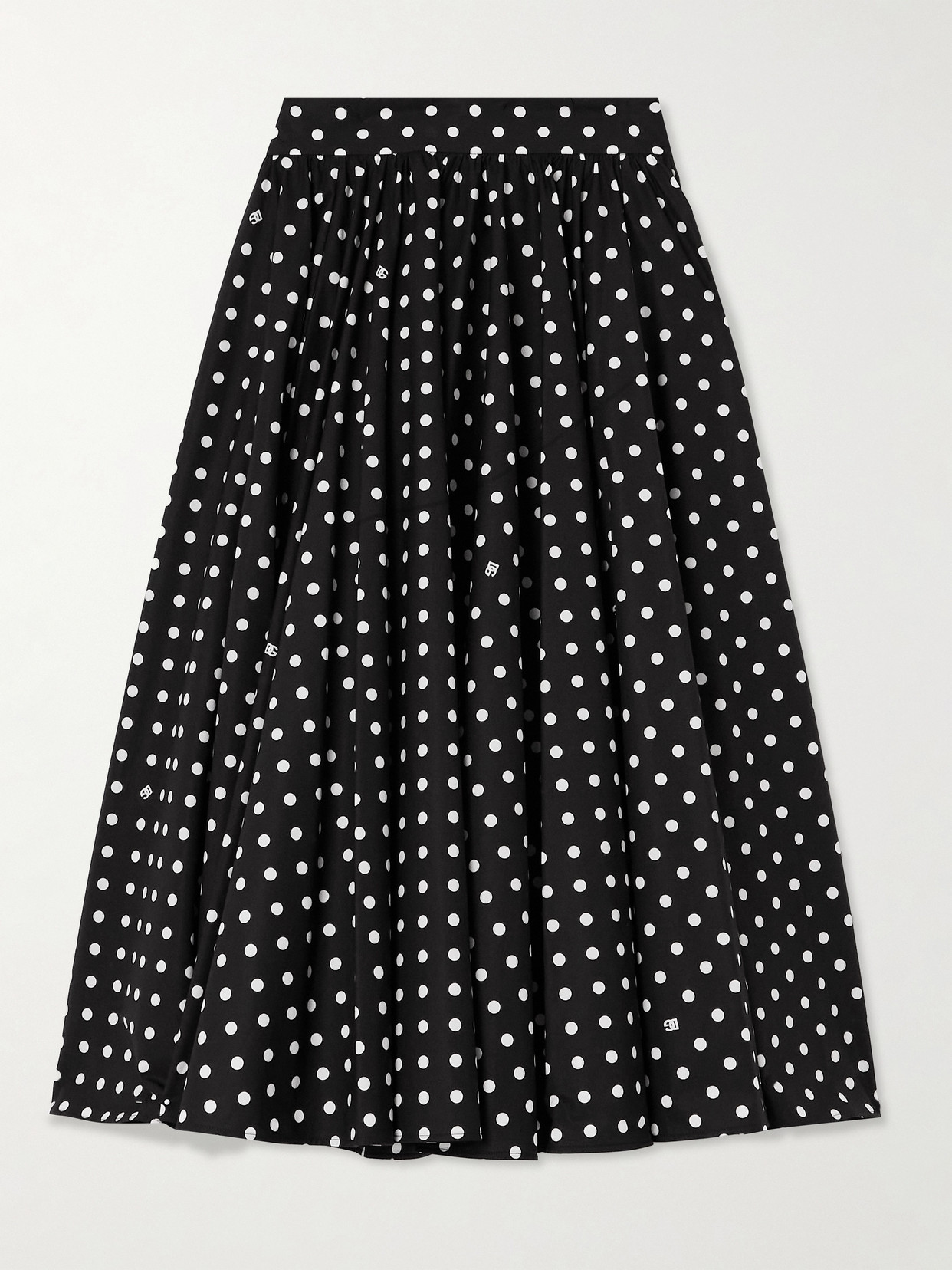 Shop Dolce & Gabbana Pleated Printed Polka-dot Cotton-poplin Midi Skirt In Black