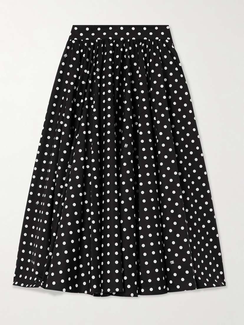 Dolce & Gabbana Pleated Printed Polka-dot Cotton-poplin Midi Skirt