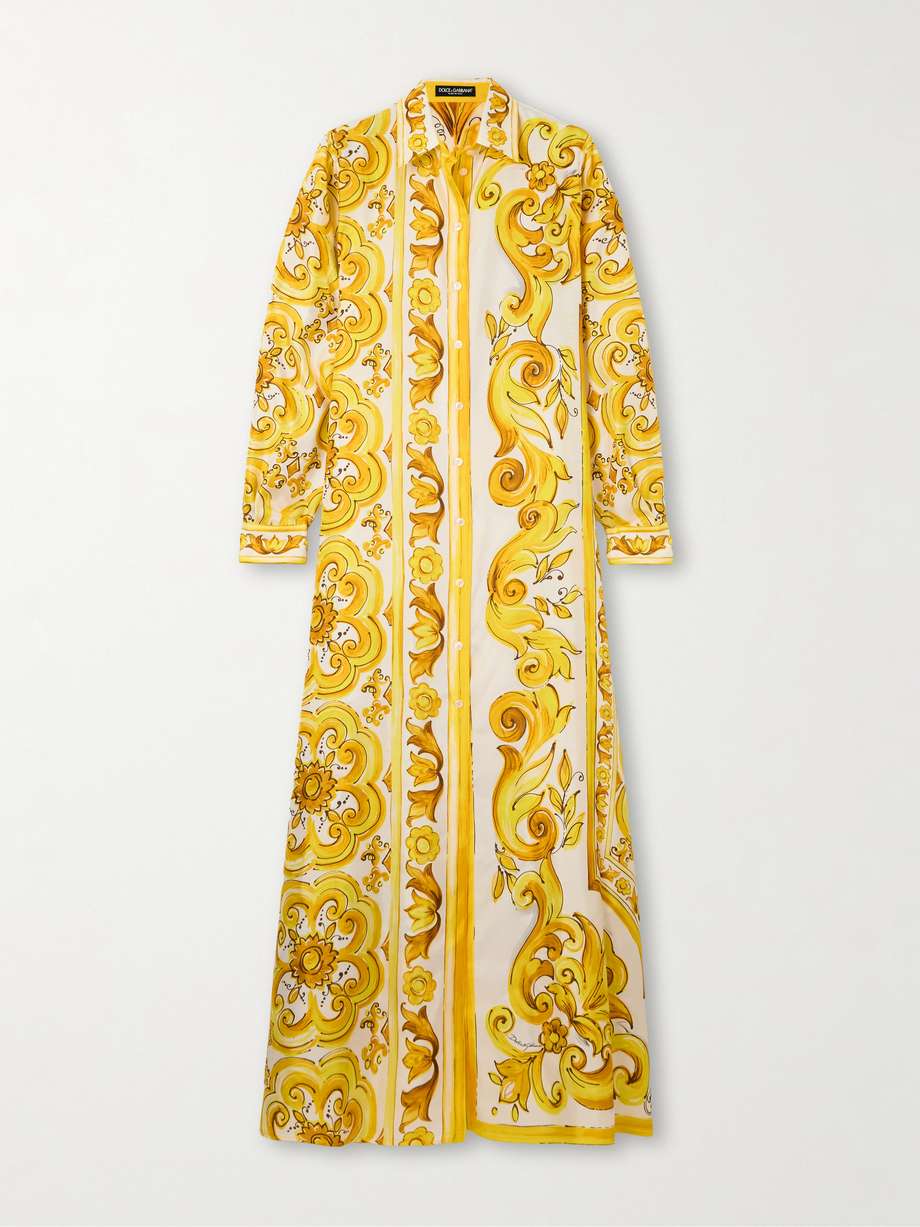maiolica printed silk-twill maxi shirt dress