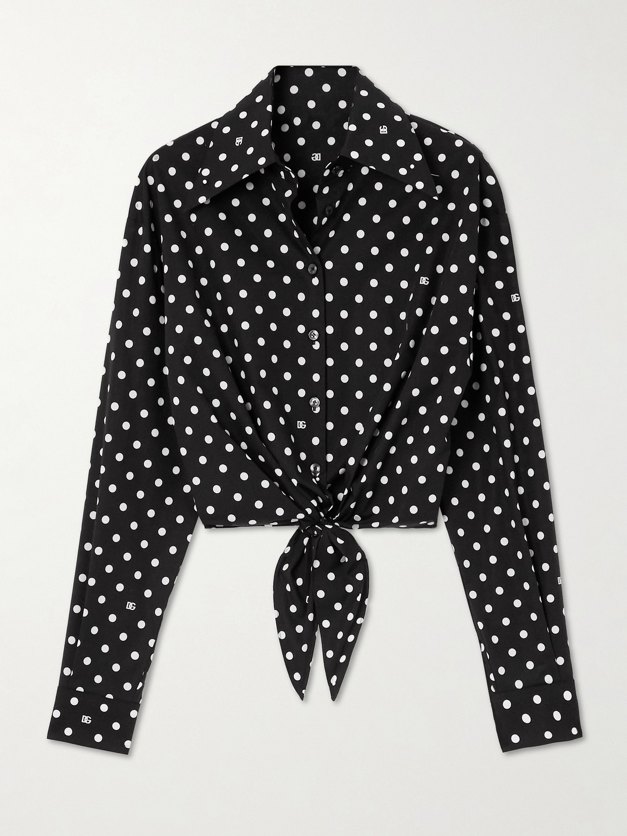 Dolce & Gabbana Printed Polka-dot Cotton-blend Poplin Shirt In Black