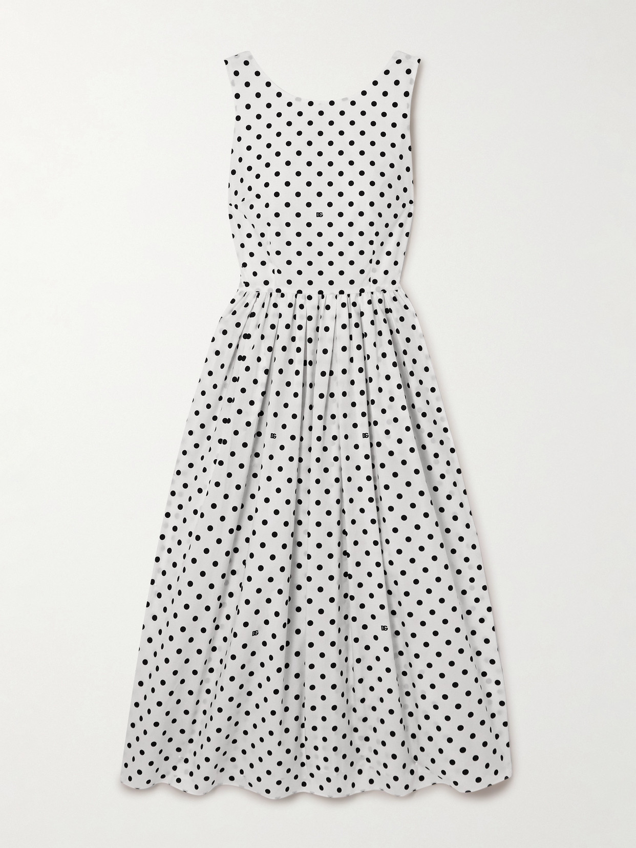 Dolce & Gabbana Pleated Polka-dot Cotton-poplin Midi Dress In White