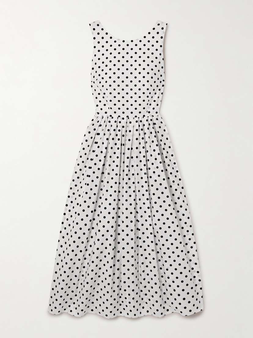 Dolce & Gabbana Pleated Polka-dot Cotton-poplin Midi Dress