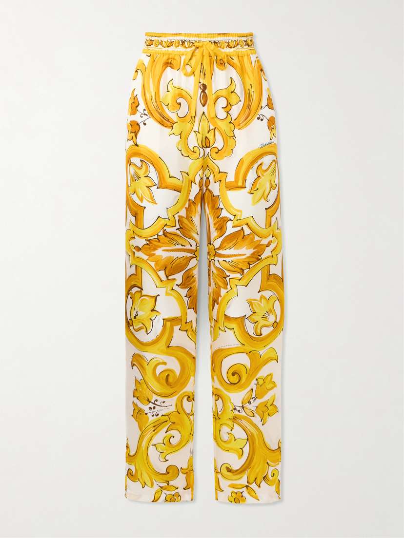 Dolce & Gabbana Maiolica Printed Silk-twill Pants