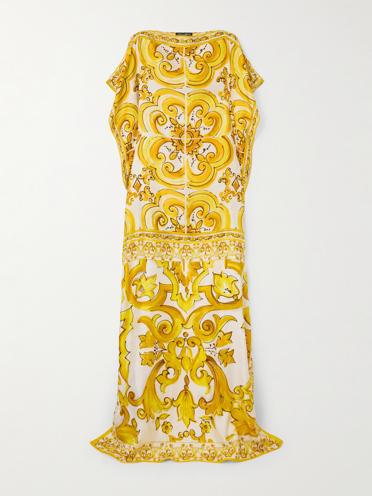 Dolce & Gabbana Maiolica Floral-print Silk-twill Kaftan In Yellow