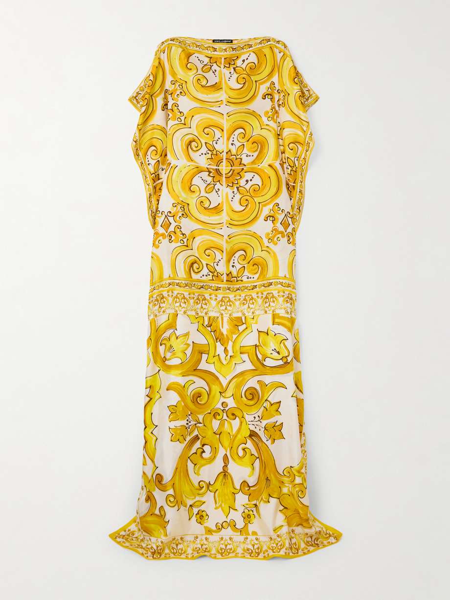 maiolica floral-print silk-twill kaftan