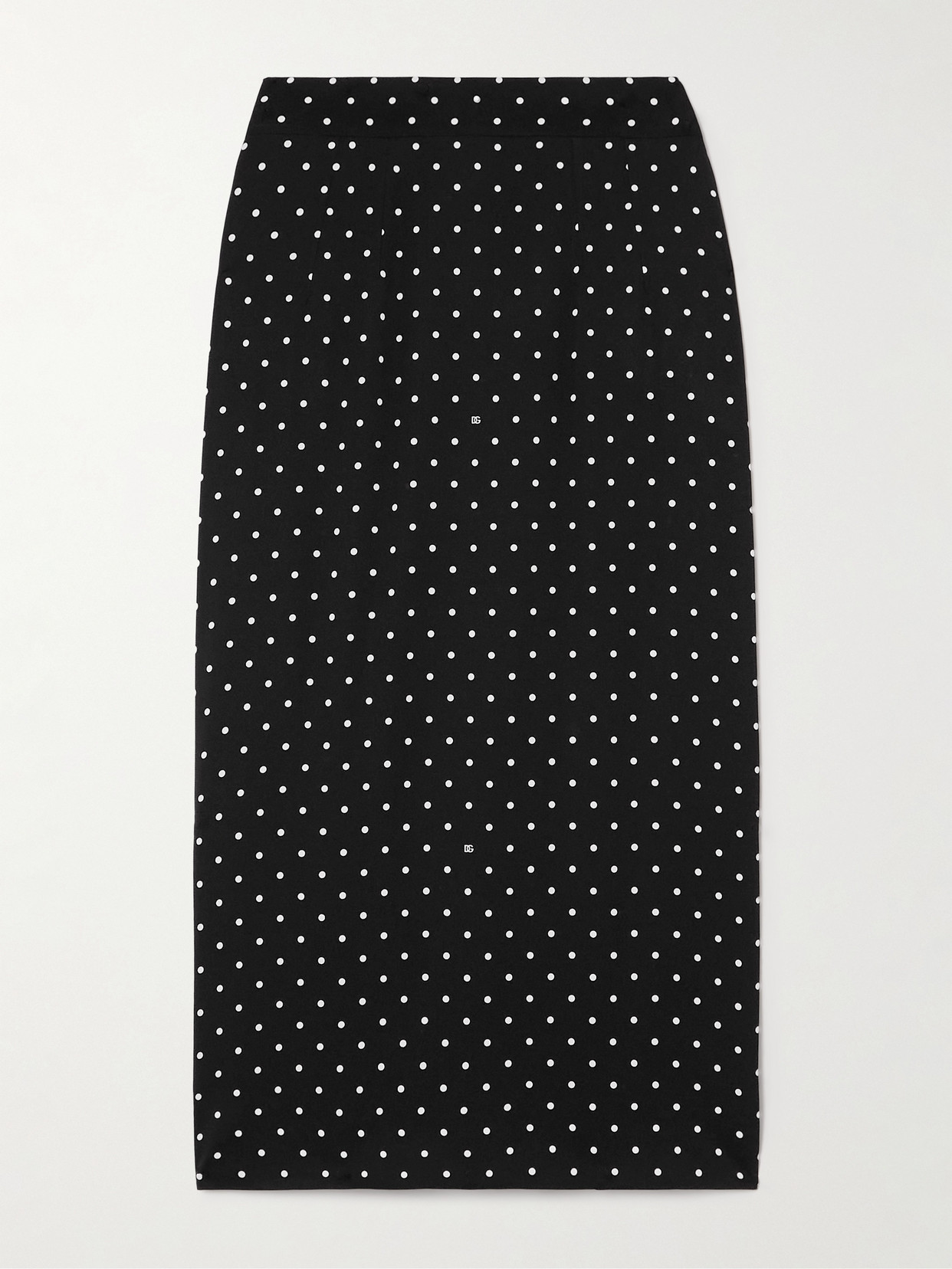 Dolce & Gabbana Printed Polka-dot Stretch-silk Midi Skirt In Black