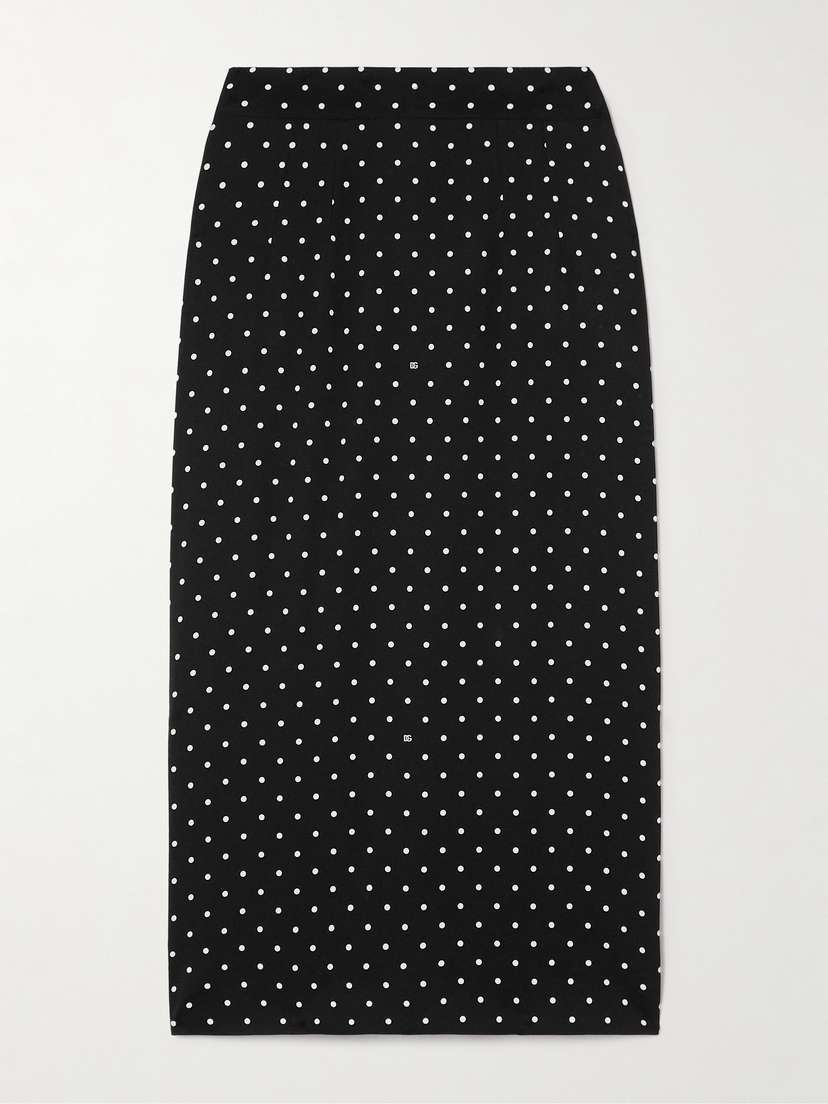 Dolce & Gabbana Printed Polka-dot Stretch-silk Midi Skirt