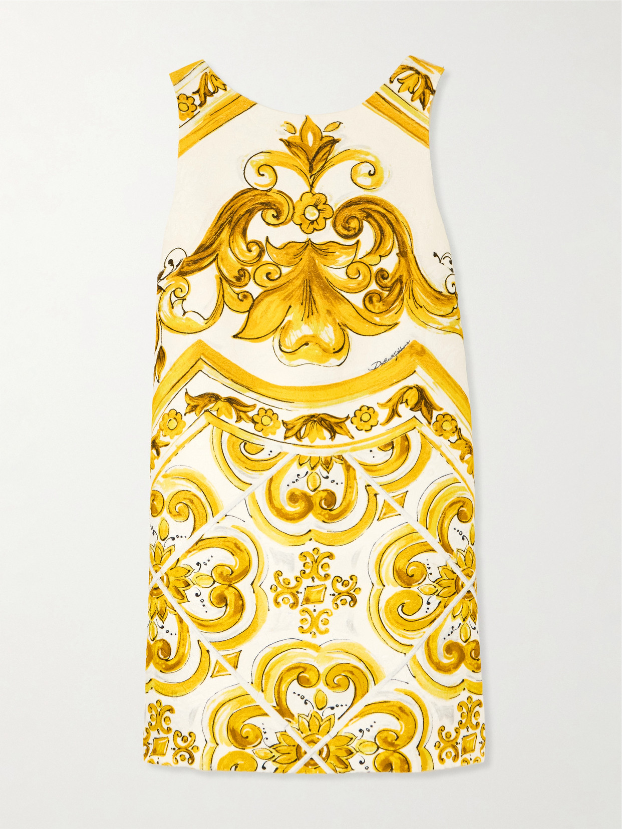 Dolce & Gabbana - Maiolica Printed Brocade Mini Dress - Yellow