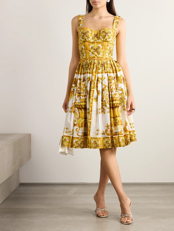 Dolce&Gabbana Maiolica pleated printed cotton-poplin midi dress