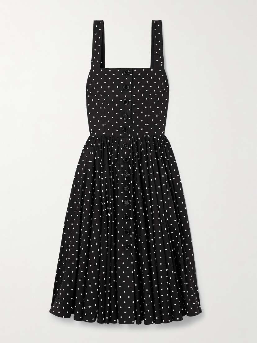 Dolce & Gabbana Gathered Polka-dot Cotton-poplin Midi Dress