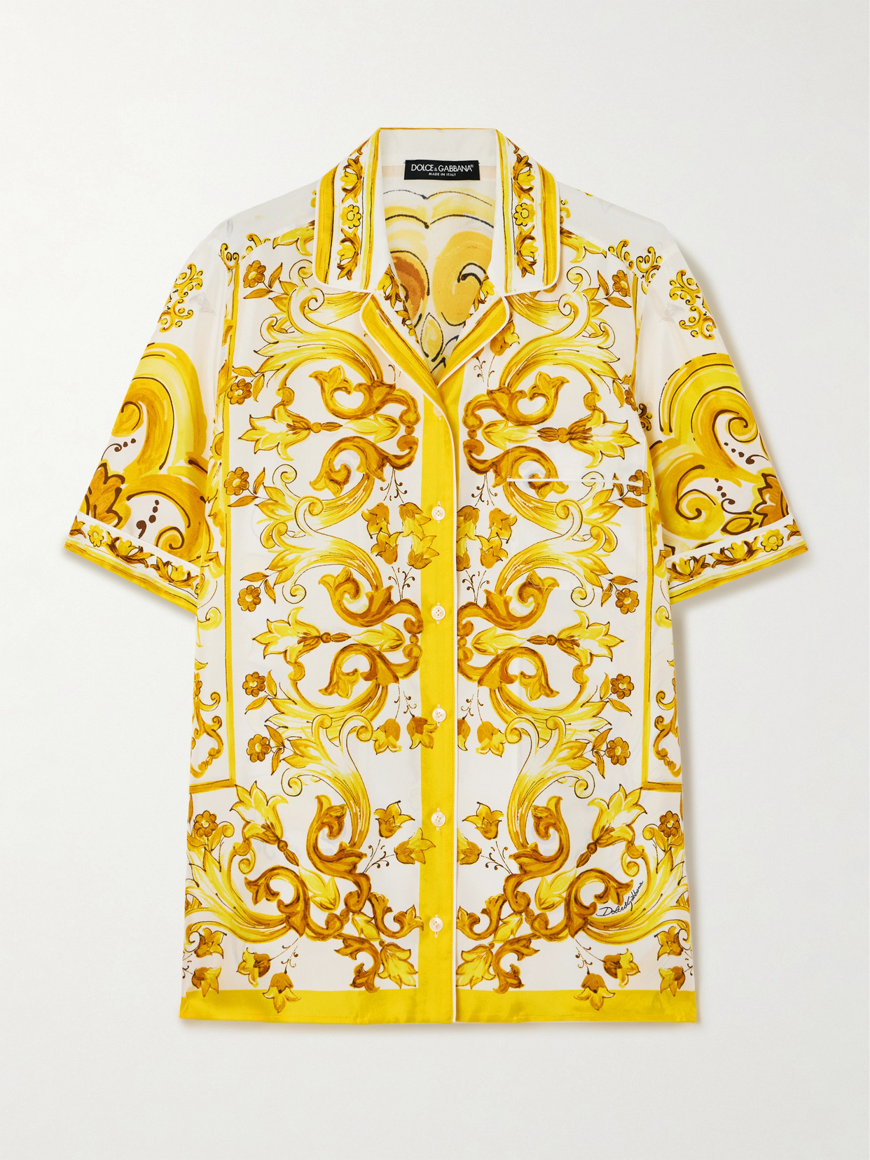 Dolce & Gabbana Floral-print Silk-twill Shirt In Yellow