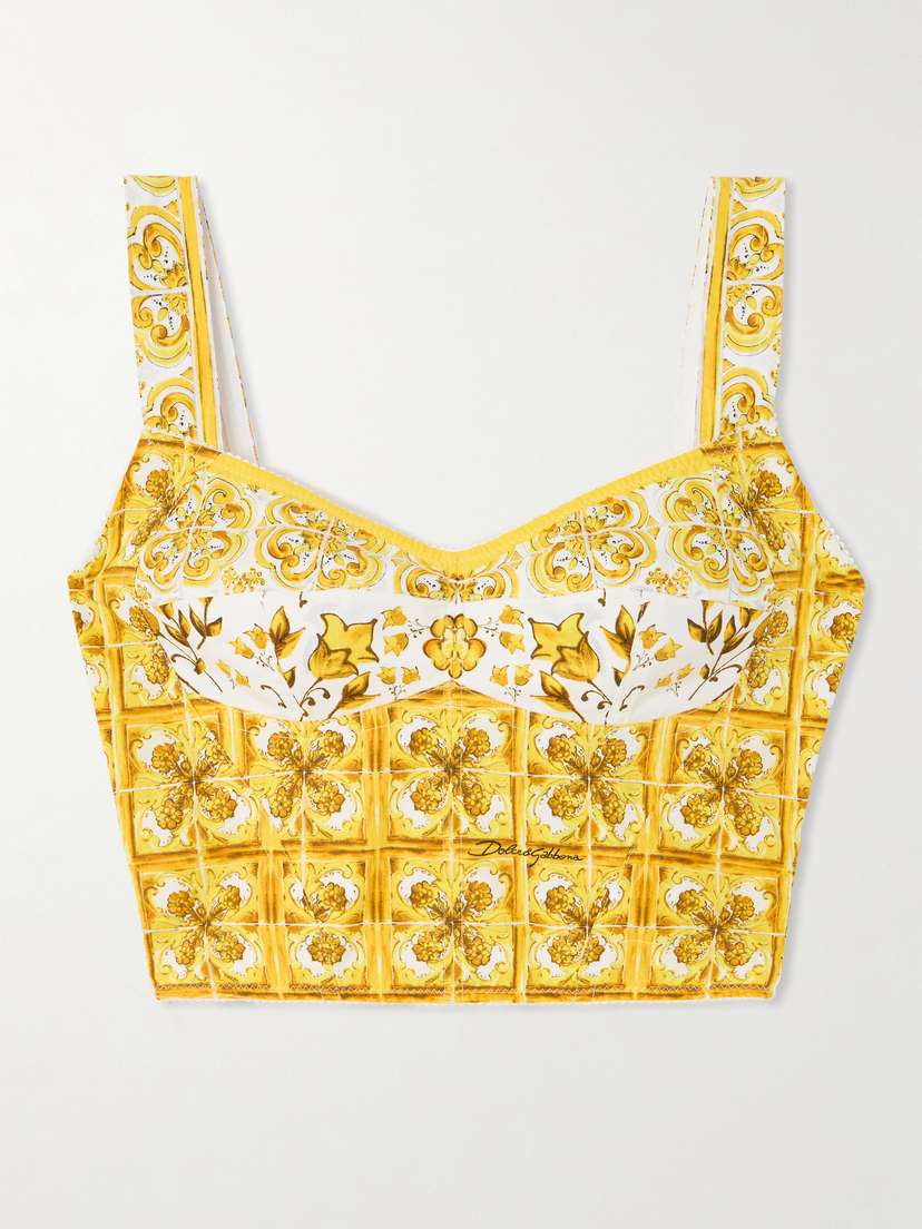 Dolce & Gabbana Maiolica Printed Cropped Cotton-blend Poplin Corset Top