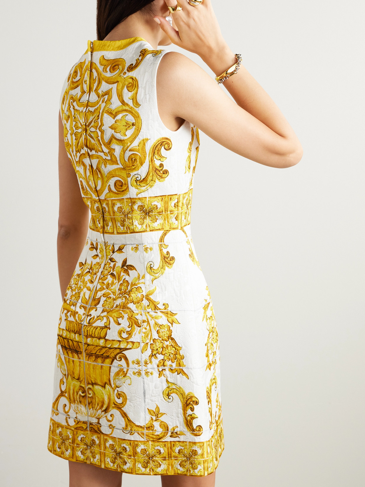 Dolce & Gabbana Brocade Patterned Dress In Yellow