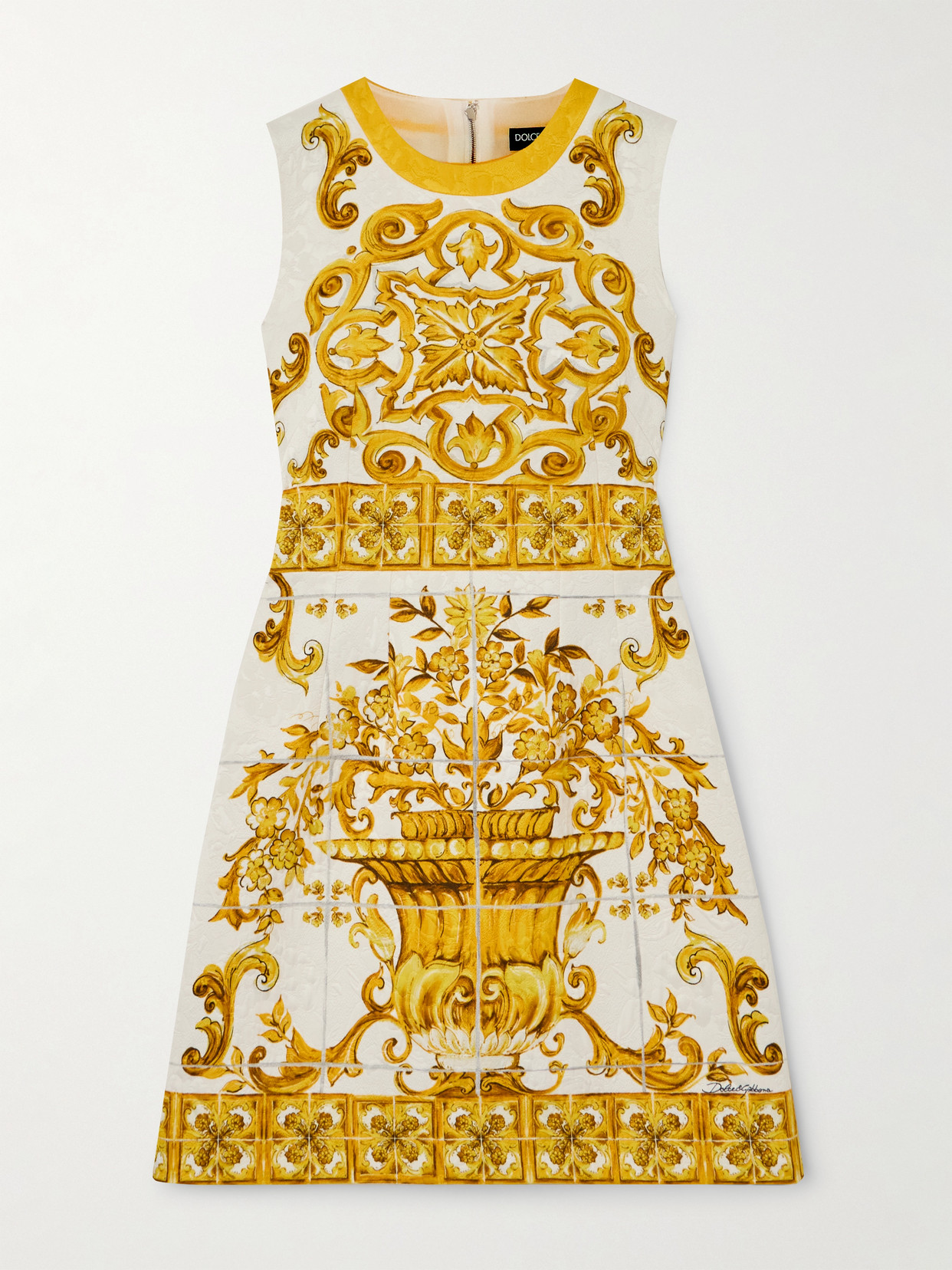 Dolce & Gabbana Brocade Patterned Dress In Yellow