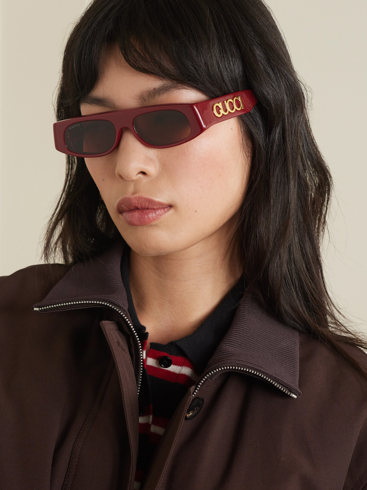 Gucci Rectangular-frame Acetate Sunglasses In Red