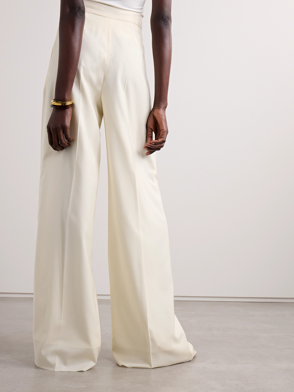Max Mara Piombo Pleated Wool Wide-leg Pants In White