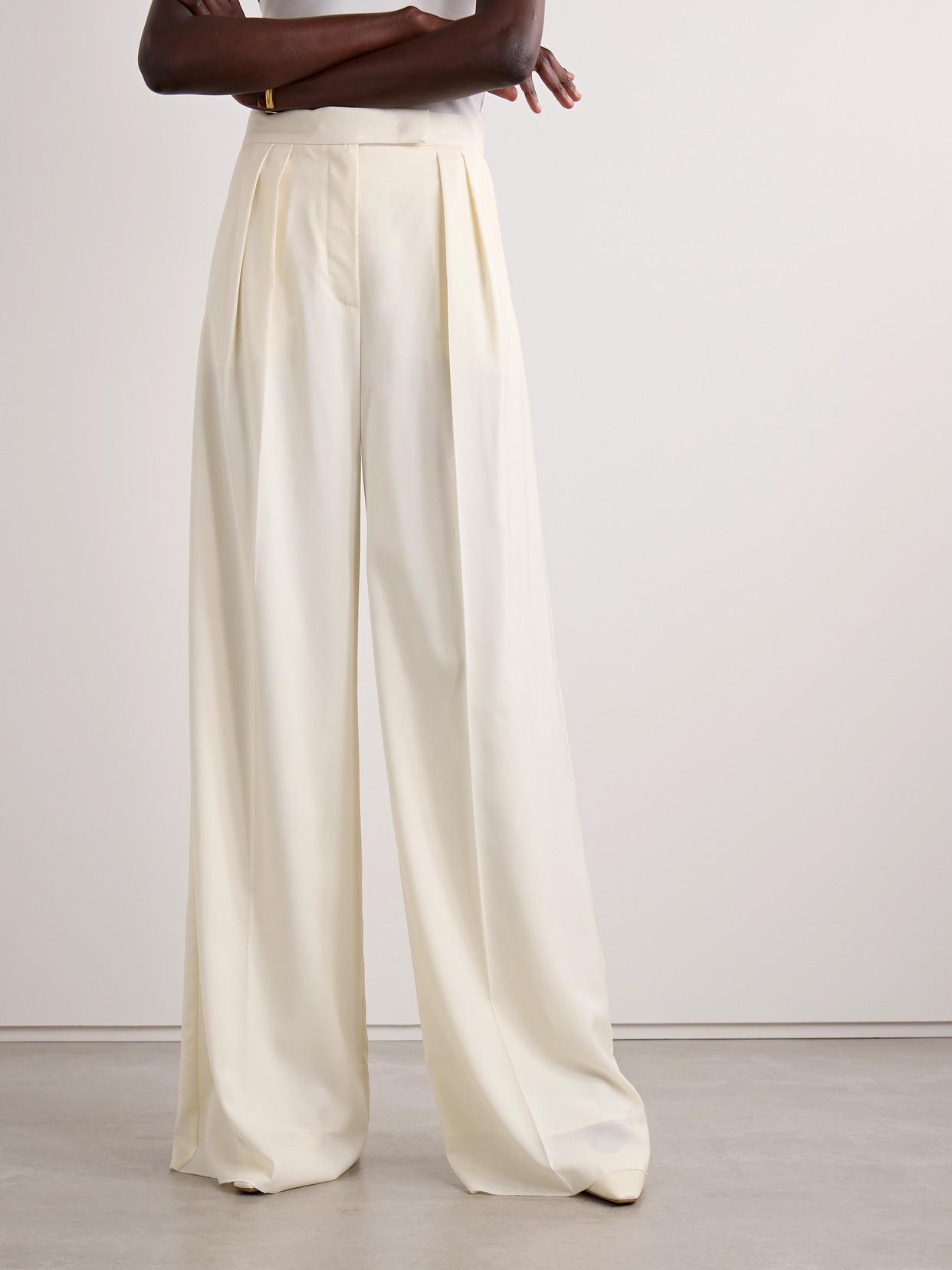 Max Mara Piombo Pleated Wool Wide-leg Pants In White