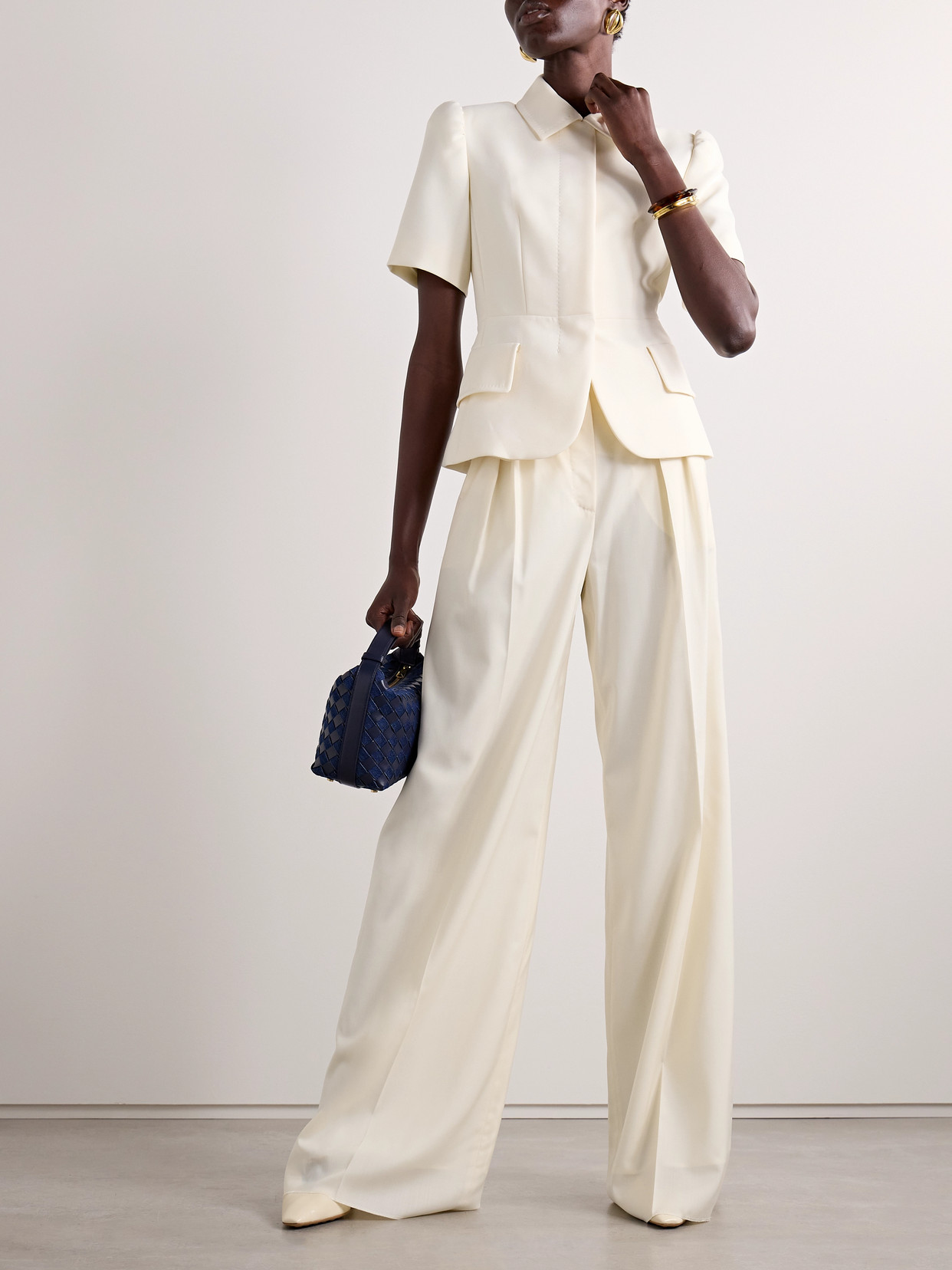 Max Mara Piombo Pleated Wool Wide-leg Pants In White