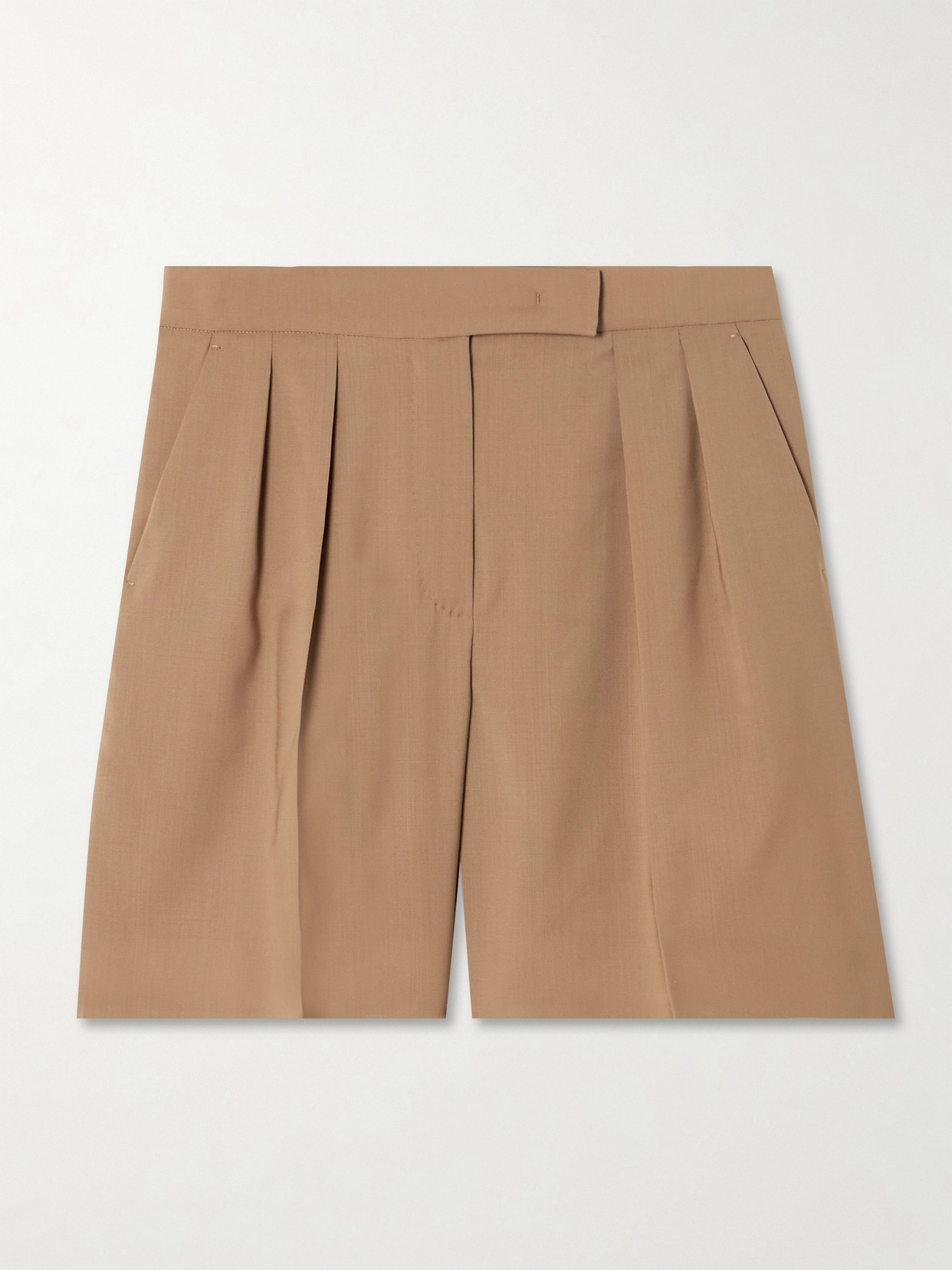 Max Mara Jessica Pleated Wool Shorts In Brown