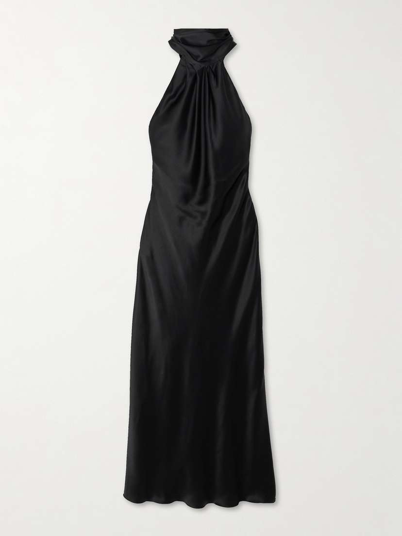 Max Mara Moli Open-back Draped Silk-satin Halterneck Midi Dress