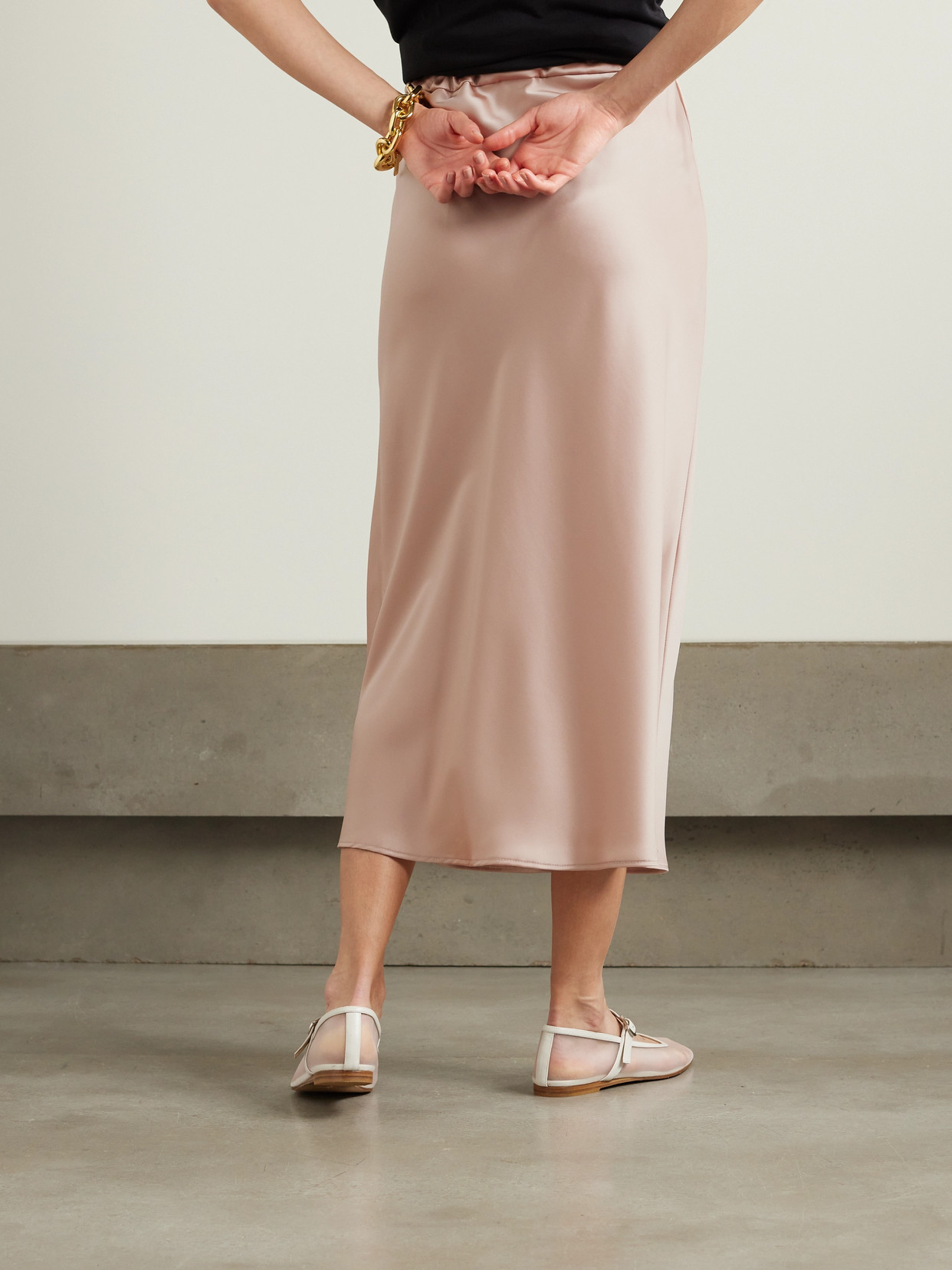 Max Mara Editore Drawstring Satin Midi Skirt In Pink