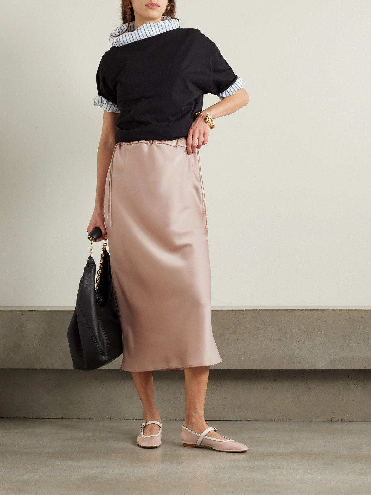 Max Mara Editore Drawstring Satin Midi Skirt In Pink