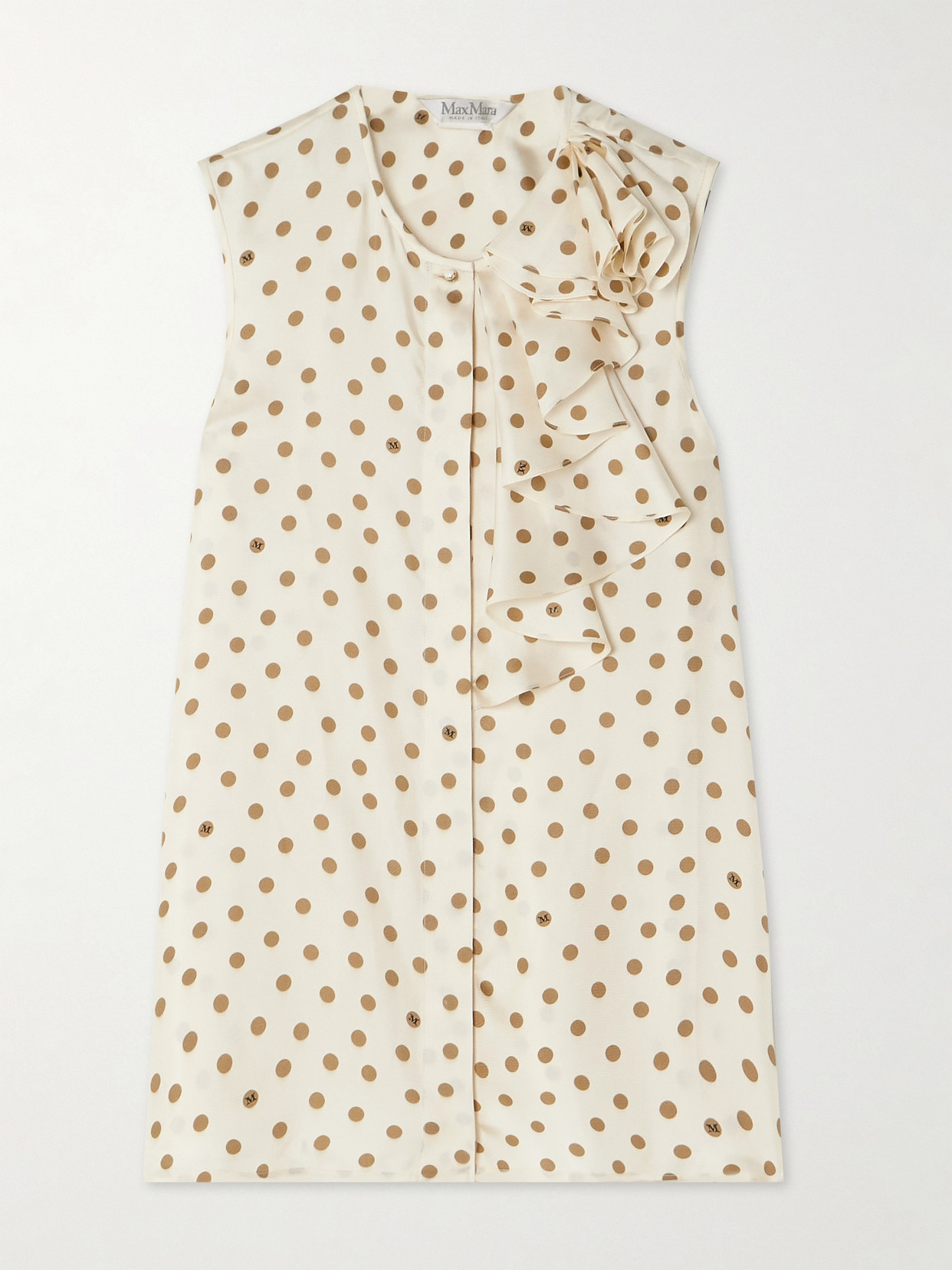 Max Mara Pegli Ruffled Polka-dot Silk-twill Blouse In White