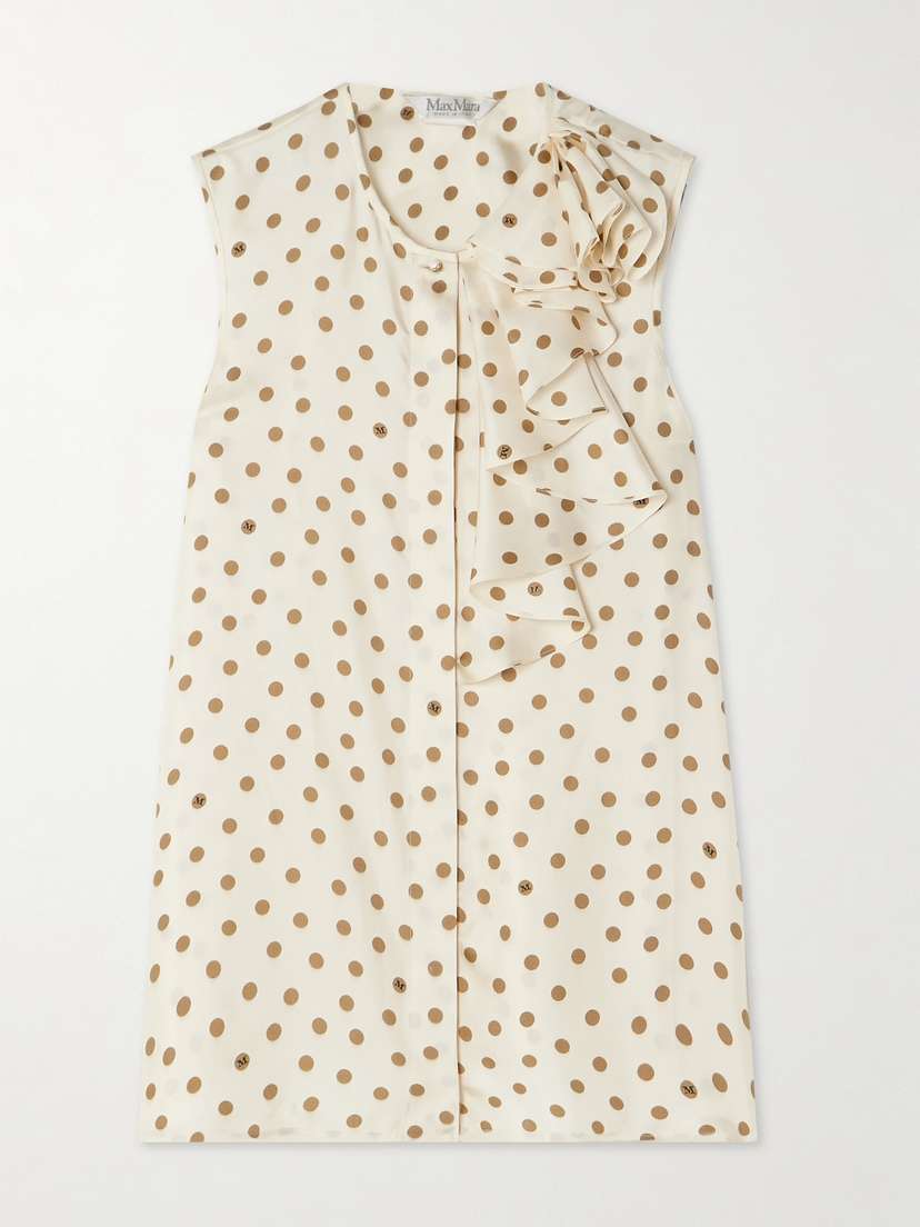 Max Mara Pegli Ruffled Polka-dot Silk-twill Blouse