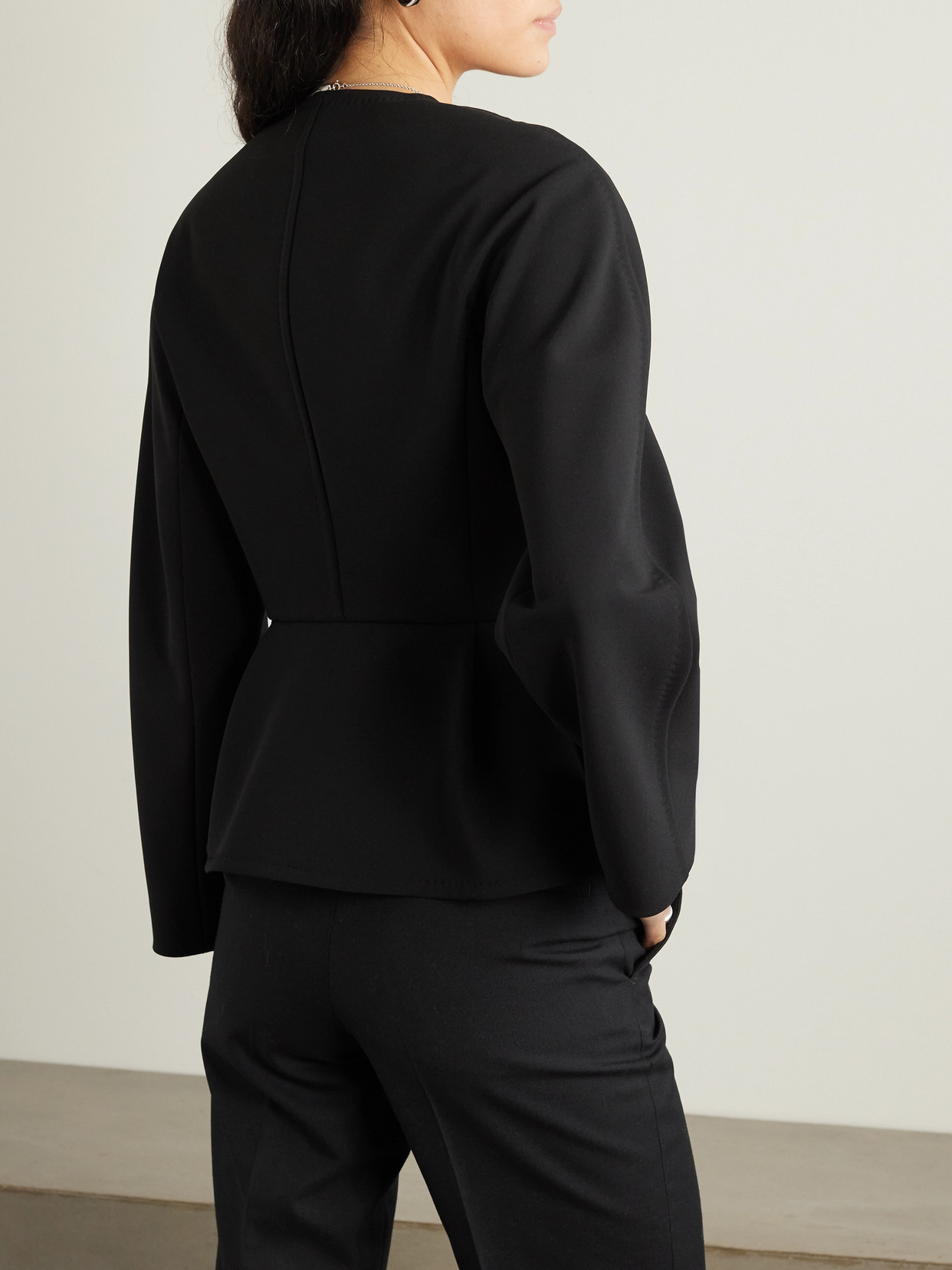 Max Mara Fronda Double-breasted Stretch-crepe Peplum Jacket In Black