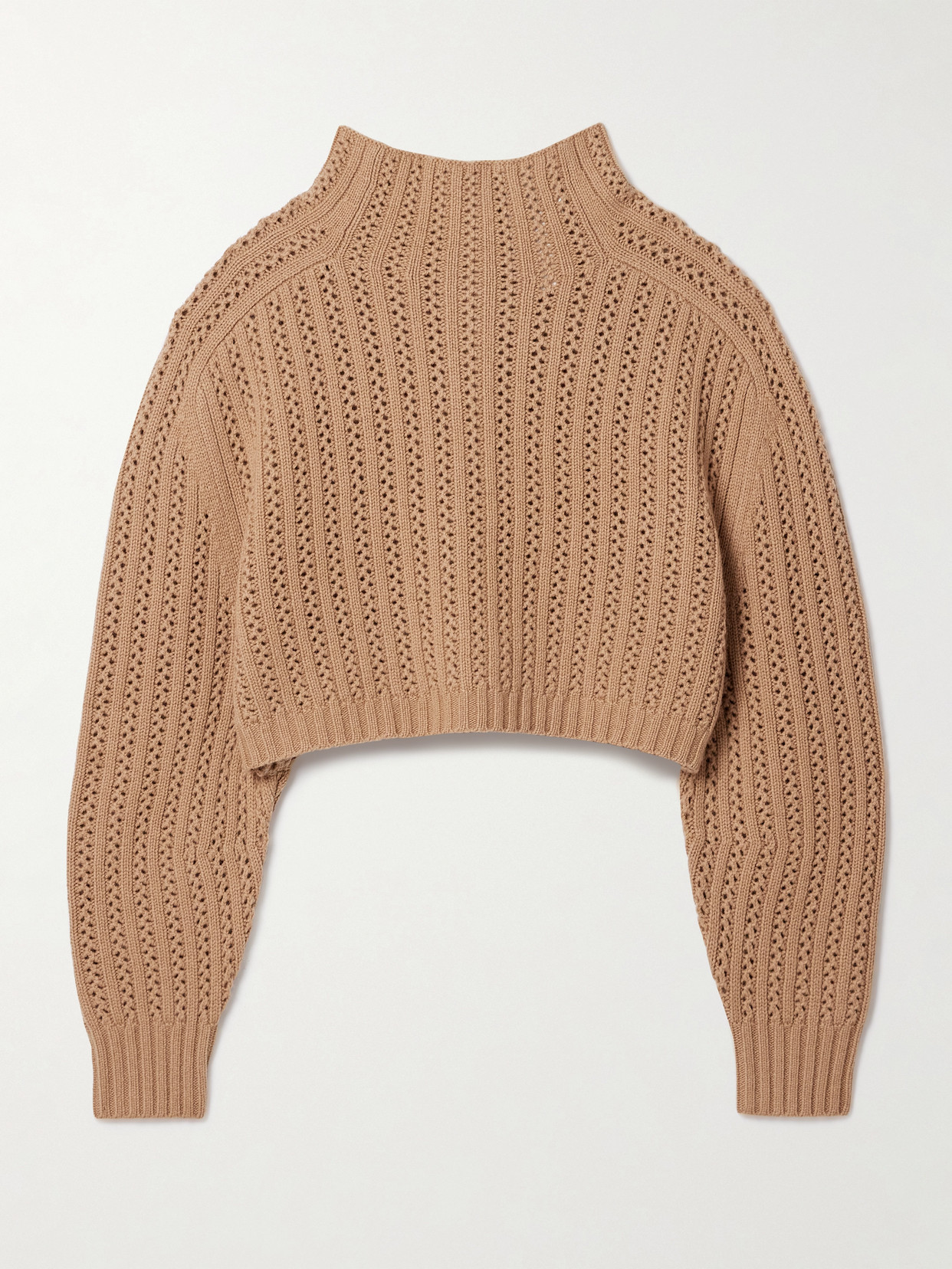 Max Mara Hodeida Ribbed Pointelle-knit Wool And Cashmere-blend Sweater In Neutrals