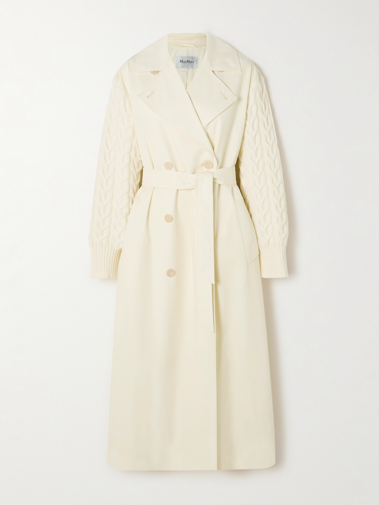 Max Mara Knit-sleeve Trench Coat In White