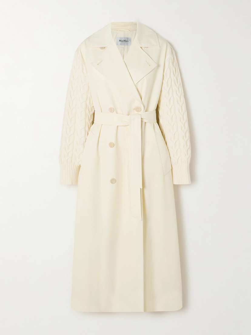Max Mara Cicladi Cable-knit Trimmed Wool And Cotton-blend Gabardine Trench Coat