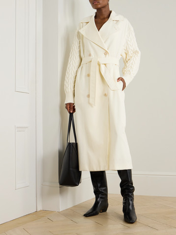 Max Mara Cicladi cable-knit trimmed wool and cotton-blend gabardine trench coat