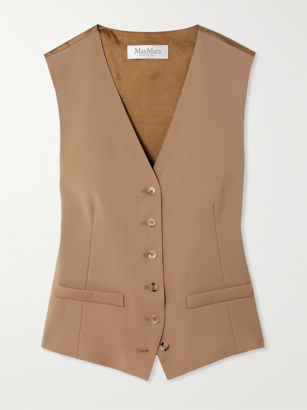 Max Mara Zuai Wool And Satin-jacquard Waistcoat In Brown