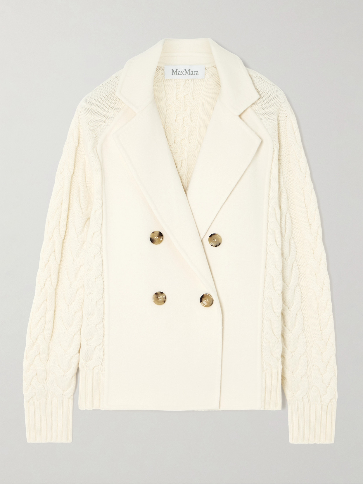 Max Mara Micio Double-breasted Cable-knit Wool And Cashmere-blend Jacket In White