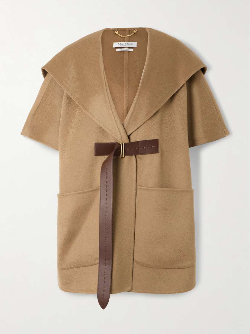 Max Mara Leather-trimmed Cashmere Hooded Cape
