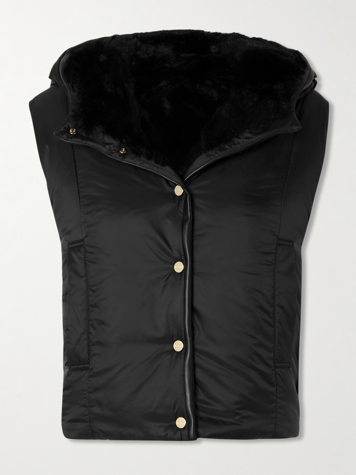 Max Mara The Cube Felix Faux Leather-trimmed Padded Shell Hooded Waistcoat In Black