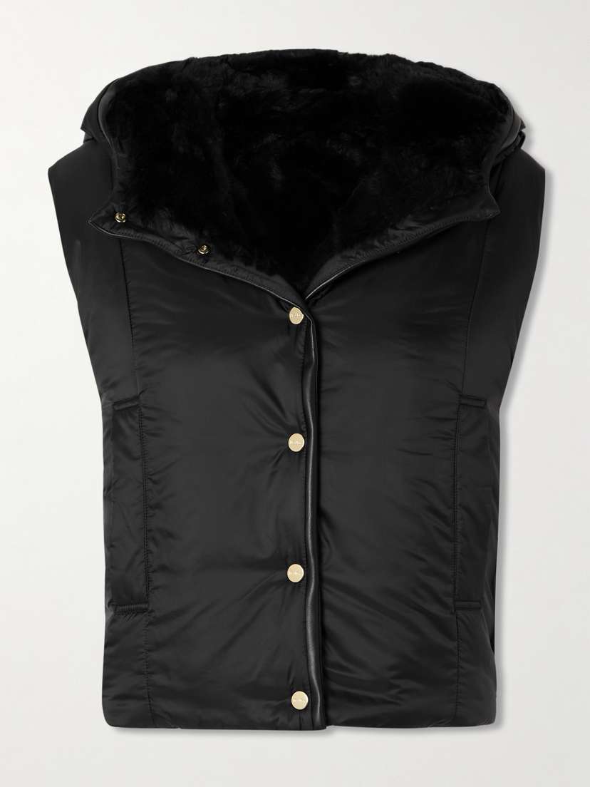 Max Mara The Cube Felix Faux Leather-trimmed Padded Shell Hooded Vest - UK 18